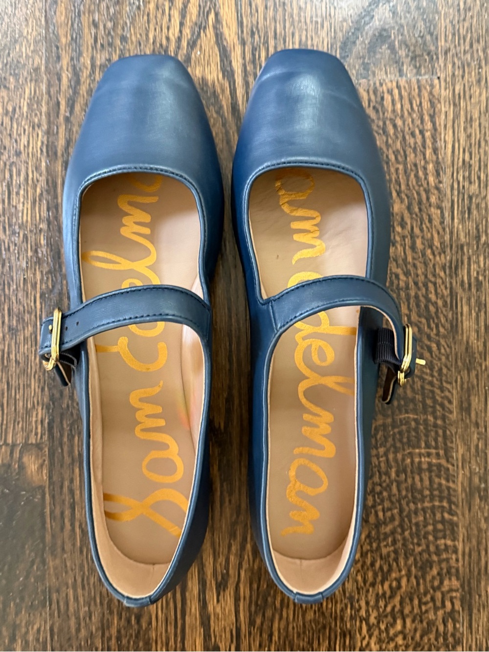 Sam Edelman Michaela Deep Navy Mary Jane Flats with Gold Buckle. - Picture 3 of 6